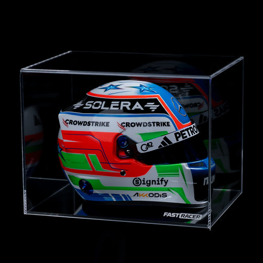 Fast Racer Premium 1:2 Scale Mini Helmet Display Case With Kimi Antonelli F1 Mini Helmet Inside in a Dark Background