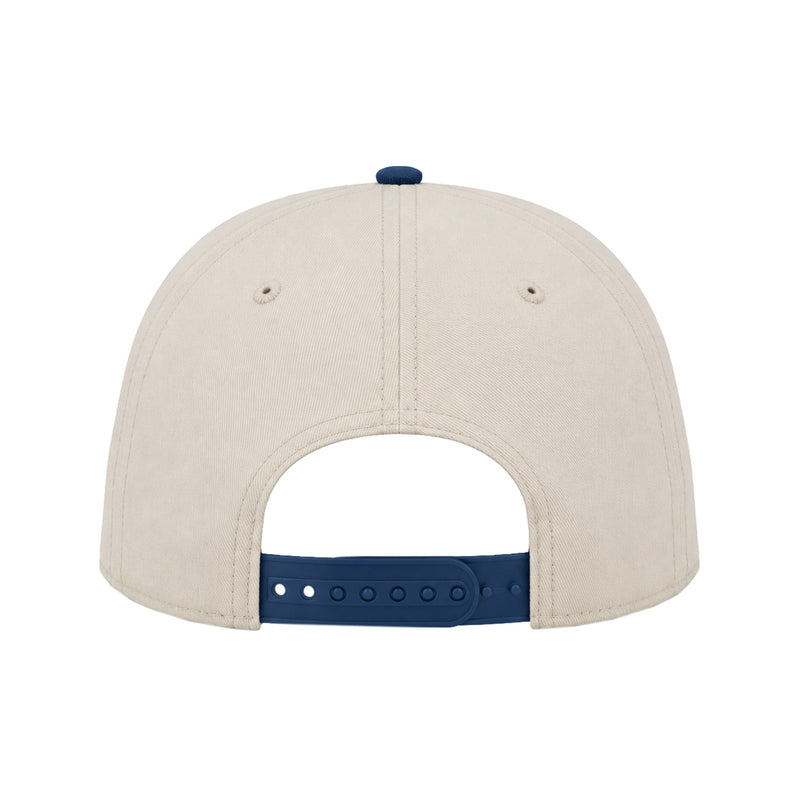 FAST RACER Racing Club Baseball Cap with cream cotton twill crown and adjustable blue snapback closure