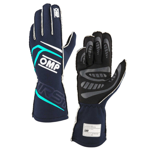 OMP FIRST Racing Gloves FIA - Navy Blue/Tiffany - Fast Racer