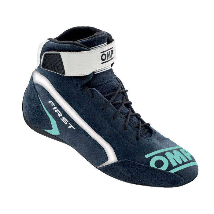 OMP FIRST Racing Shoes FIA - Navy Blue/Tiffany - External - Fast Racer