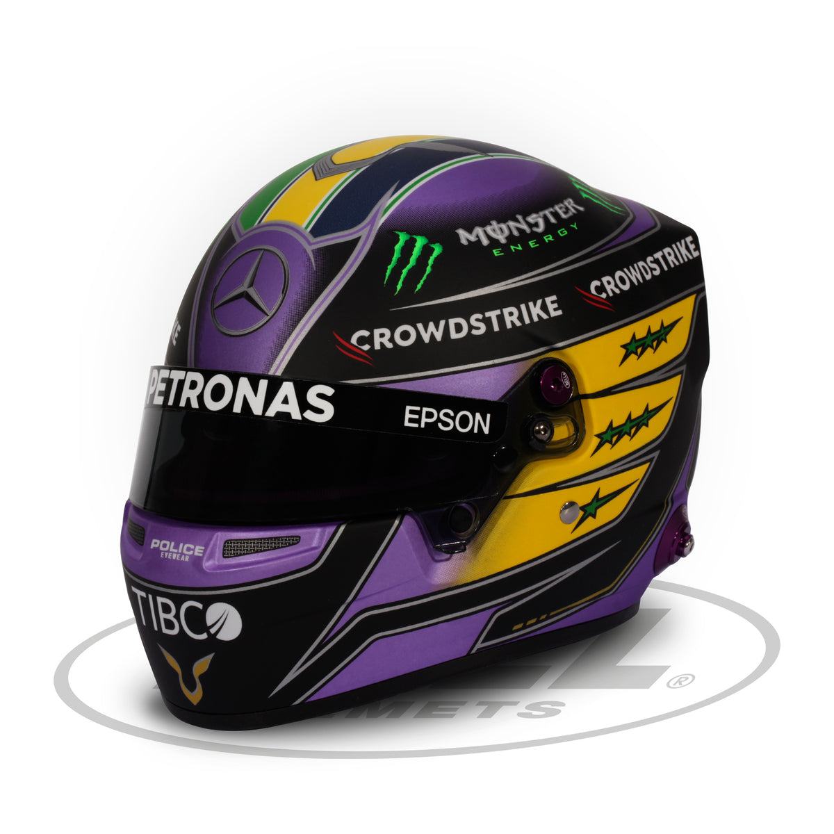 2021 bell helmet 1:2 Scale Mini Lewis Hamilton Brazil GP which allows the helmet to rotate on the head in the event of a glancing impact without transmitting those shearing forces to the rider Bell Moto-9S Flex Sprint Helmet