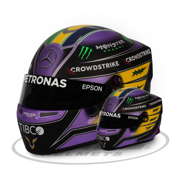 Bell 1:2 Scale F1 Mini Helmet Lewis Hamilton Brazil GP 2021 - Regular Size vs Mini Helmet - Fast Racer