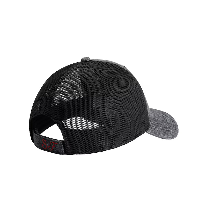 Main View of the Men's Puma Black Scuderia Ferrari Fanwear Trucker Adjustable Hat in Grey/Black at FAST RACER