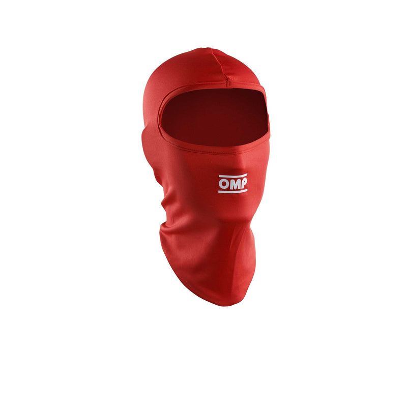 Front view of the OMP Kart Balaclava in Red color at FAST RACER.