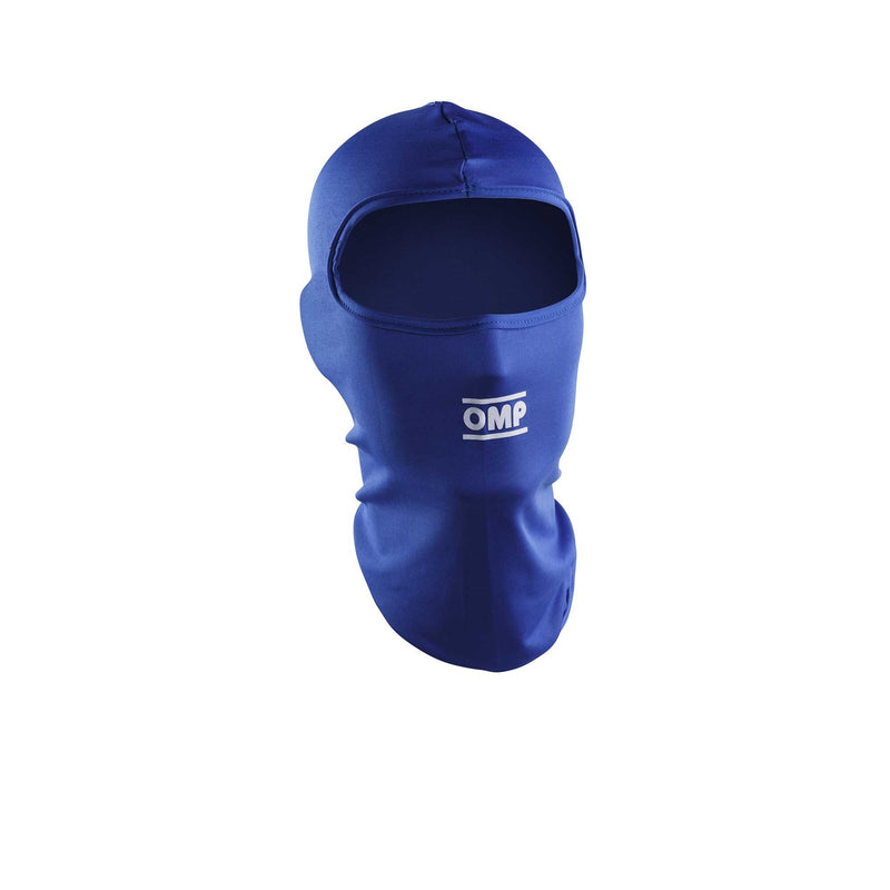 Front view of the OMP Kart Balaclava in Royal Blue color at FAST RACER.