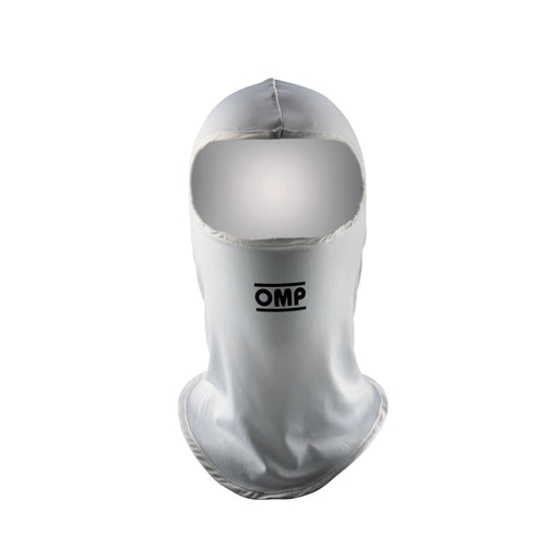 Front view of the OMP Kart Balaclava in White color at FAST RACER.