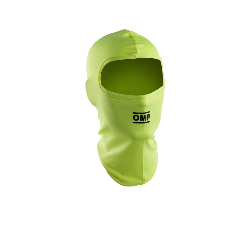 Front view of the OMP Kart Balaclava in Yellow color at FAST RACER.
