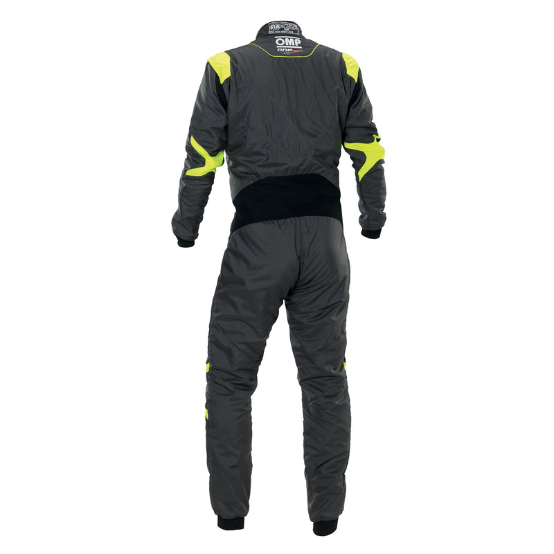 Full back view of the ONE EVO AIR SUIT FIA in Black/Yellow  color at Fast Racer.