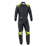 Full front view of the ONE EVO AIR SUIT FIA in Black/Yellow  color at Fast Racer.