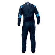 Full back view of the ONE EVO AIR SUIT FIA in Navy Blue/Cyan  color at Fast Racer.