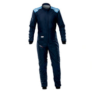 Full front view of the ONE EVO AIR SUIT FIA in Navy Blue/Cyan  color at Fast Racer.