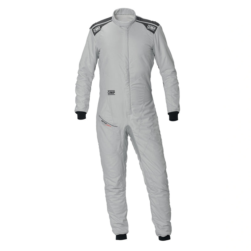 Full front view of the ONE EVO AIR SUIT FIA in Silver/Black color at Fast Racer.