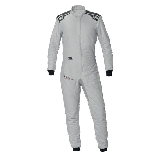 Full front view of the ONE EVO AIR SUIT FIA in Silver/Black color at Fast Racer.