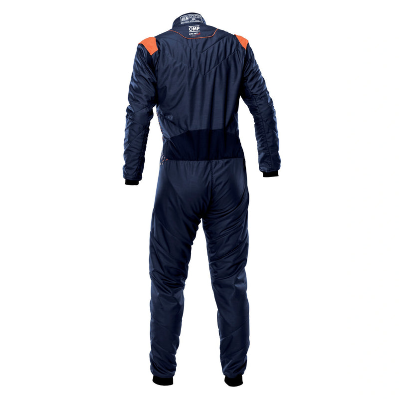 Back view of OMP ONE-S AIR Racing Suit FIA in Navy Blue color at FAST RACER.