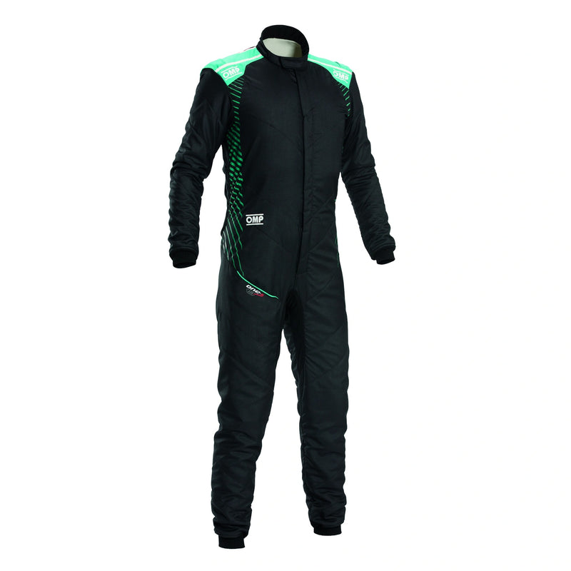 Front view of OMP ONE-S AIR Racing Suit FIA in Nero/Pertronas color at FAST RACER.