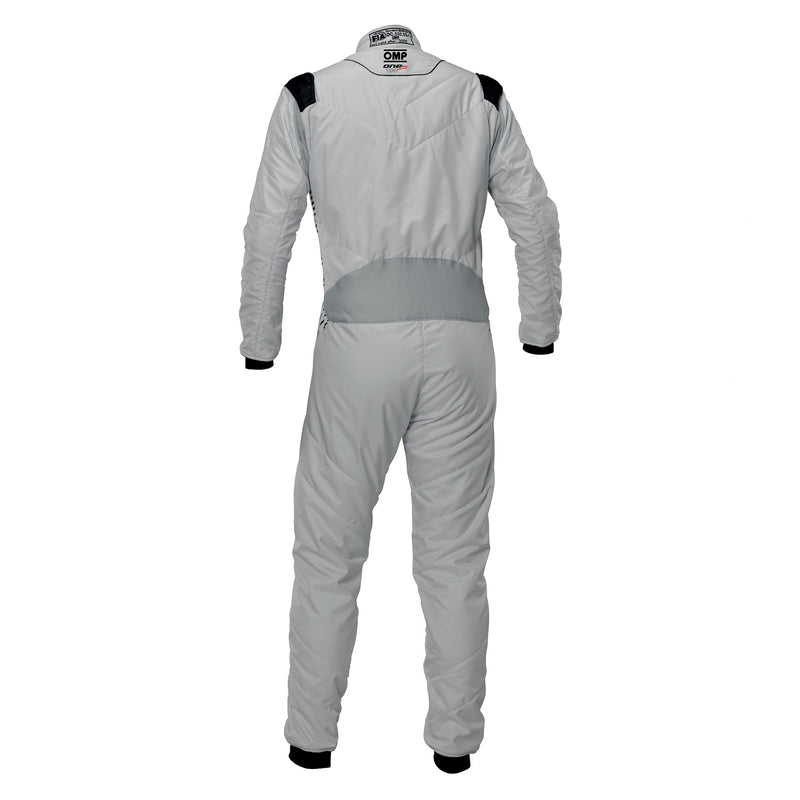 Back view of OMP ONE-S AIR Racing Suit FIA in Silver color at FAST RACER.