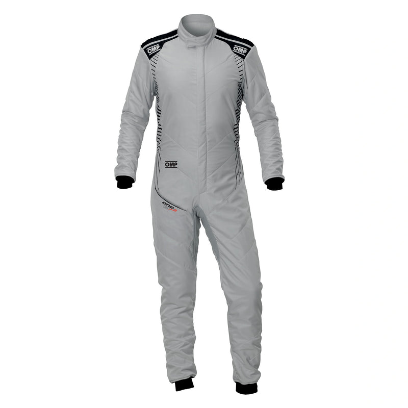 Front view of OMP ONE-S AIR Racing Suit FIA in Silver color at FAST RACER.