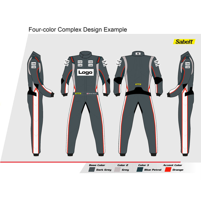 Sabelt TS10 Custom-Fitted Racing Suit - Printed, Four-color, Complex Design - Gray - Fast Racer