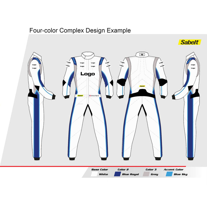 Sabelt TS10 Custom-Fitted Racing Suit - Printed, Four-color, Complex Design - White - Fast Racer