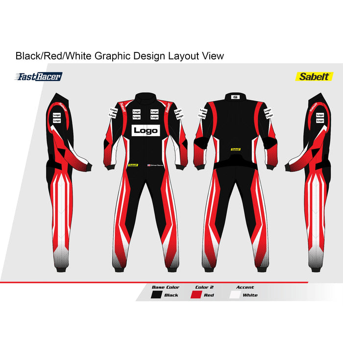 Sabelt TS-10 Sublimated Custom-fitted Racing Suit - Black/Red/White - All Views - Fast Racer