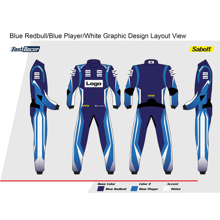 Sabelt TS-10 Sublimated Custom-fitted Racing Suit - Blue Redbull/Blue Player/White - Layout - Fast Racer