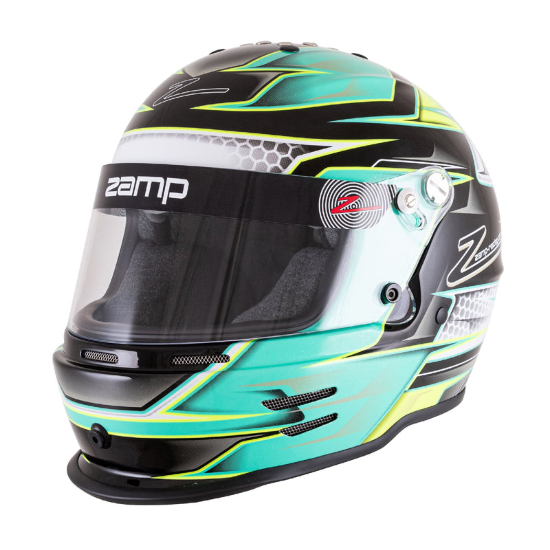 Main view of the Zamp RZ-42Y C3 Youth Graphic Racing Helmet Snell CMR2016 in Green/Silver color at FAST RACER