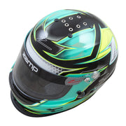 Top left view of the Zamp RZ-42Y C3 Youth Graphic Racing Helmet Snell CMR2016 in Green/Silver color at FAST RACER