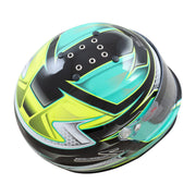 Top right view of the Zamp RZ-42Y C3 Youth Graphic Racing Helmet Snell CMR2016 in Green/Silver color at FAST RACER