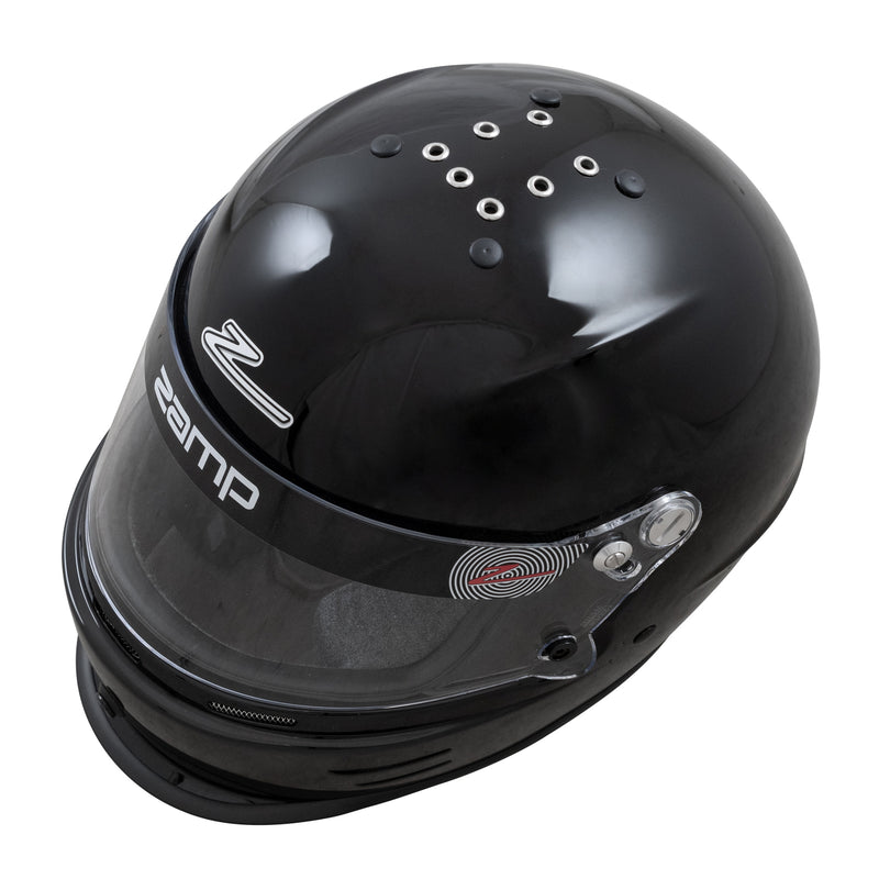 Top left view of the Zamp RZ-42Y Youth Racing Helmet Snell CMR2016 in Black color at FAST RACER