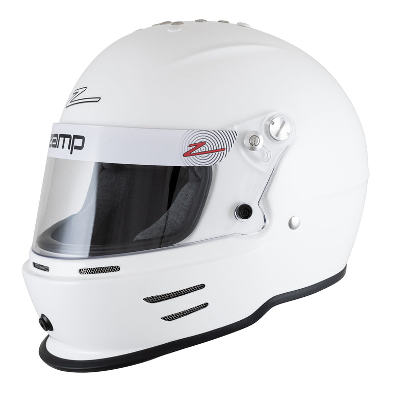Semi left view of the Zamp RZ-42Y Youth Racing Helmet Snell CMR2016 in White color at FAST RACER