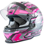 Open shield Left View of the Zamp RZ-48Y Carbon Graphics Youth Racing Helmet in Flo Pink color at FAST RACER