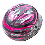 Top right view of the Zamp RZ-48Y Carbon Graphics Youth Racing Helmet in Flo Pink color at FAST RACER