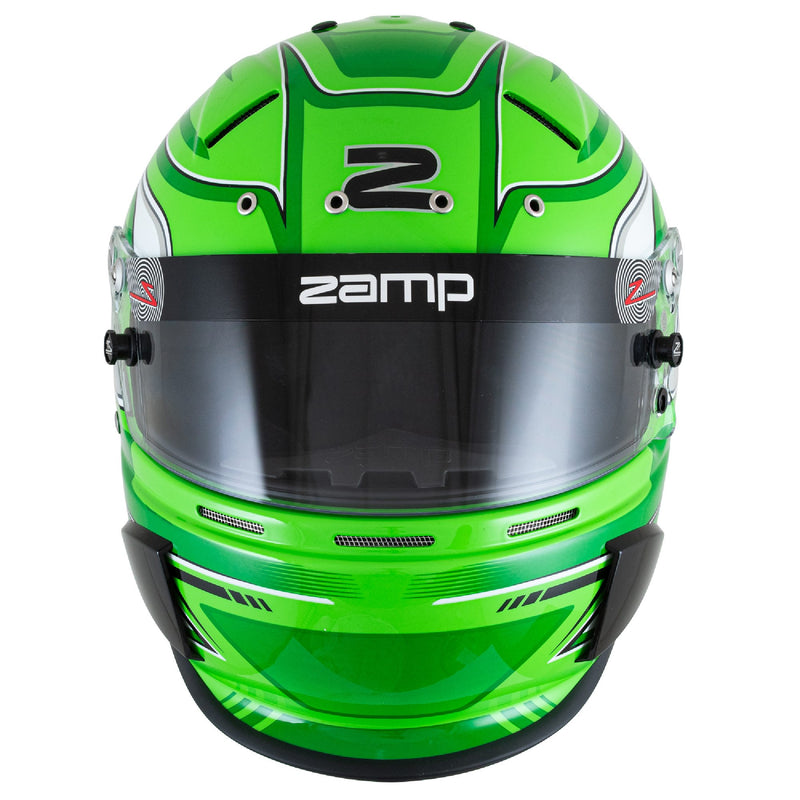Front view of the Zamp RZ-70S Graphic Racing Helmet - Snell SA2025 in Green color at FAST RACER.