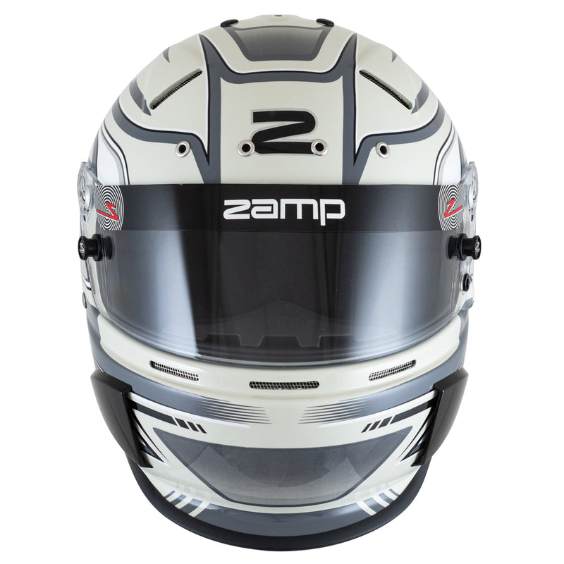Front view of the Zamp RZ-70S Graphic Racing Helmet - Snell SA2025 in Grey color at FAST RACER.