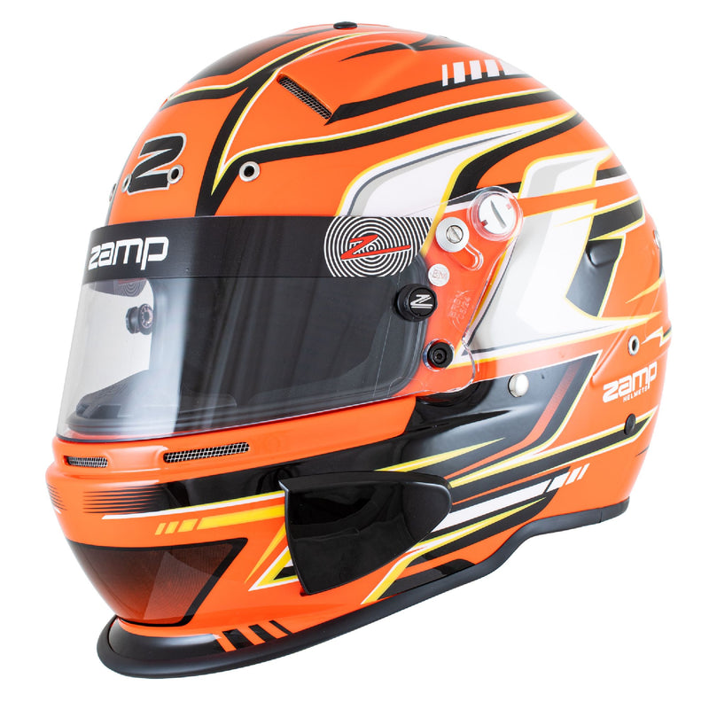 Left view of the Zamp RZ-70S Graphic Racing Helmet - Snell SA2025 in Orange color at FAST RACER.
