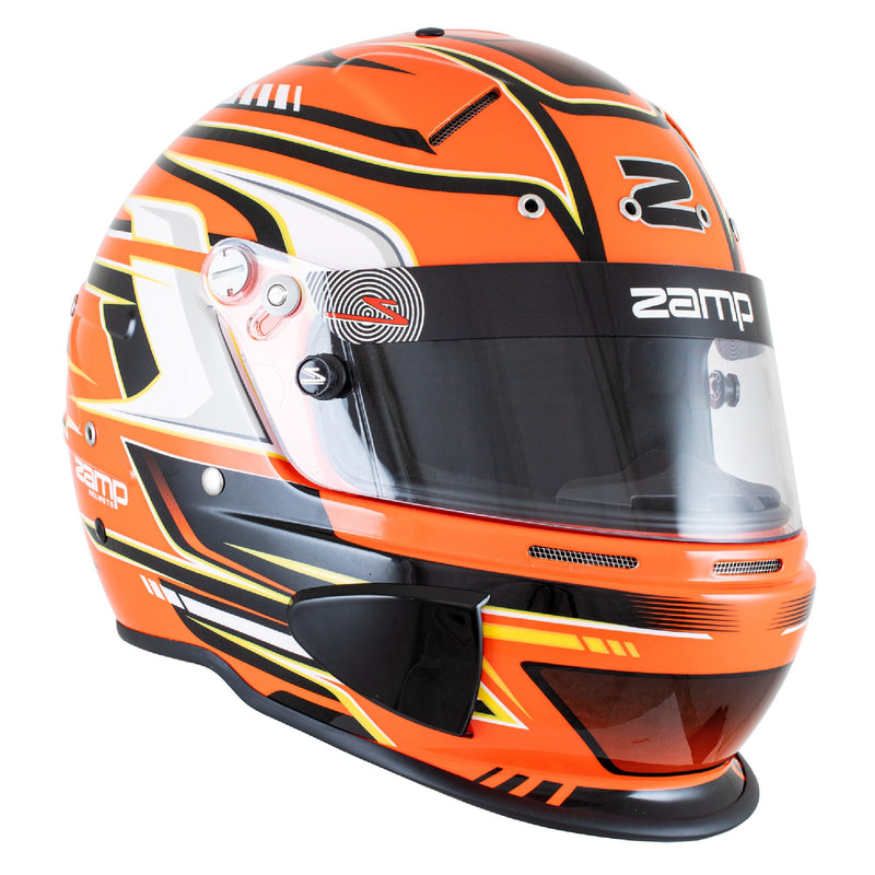 Right view of the Zamp RZ-70S Graphic Racing Helmet - Snell SA2025 in Orange color at FAST RACER.