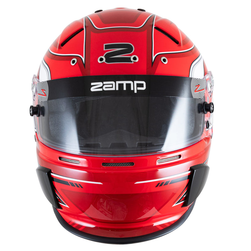 Front view of the Zamp RZ-70S Graphic Racing Helmet - Snell SA2025 in Red color at FAST RACER.