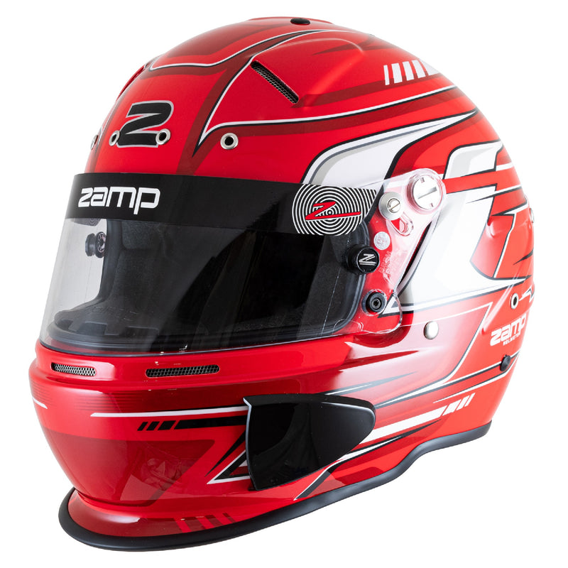 Left view of the Zamp RZ-70S Graphic Racing Helmet - Snell SA2025 in Red color at FAST RACER.