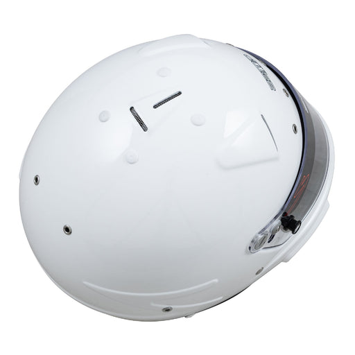 Top right view of the Zamp RZ-70S Racing Helmet SA2025 in Gloss white color at FAST RACER