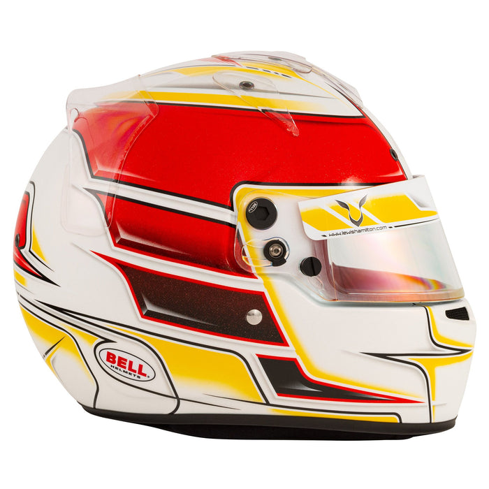Bell KC7-CMR Youth Kart Helmet - Lewis Hamilton Signature Series White/Yellow/Red +Free HP Helmet Bag - Right - Fast Racer