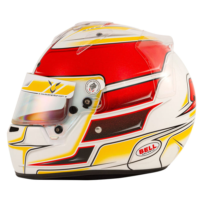 Bell KC7-CMR Youth Kart Helmet - Lewis Hamilton Signature Series White/Yellow/Red +Free HP Helmet Bag - Left - Fast Racer