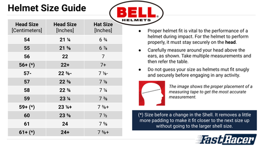 Bell Carbon Fiber Helmets Size Chart - Fast Racer