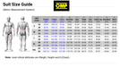 OMP Racing Suits Size Charting - Metric Measurement System - Fast Racer
