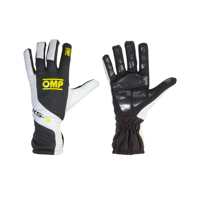 OMP KS-3 Kart Racing Gloves - KK02743 - Black/White/Yellow - Pair - Fast Racer