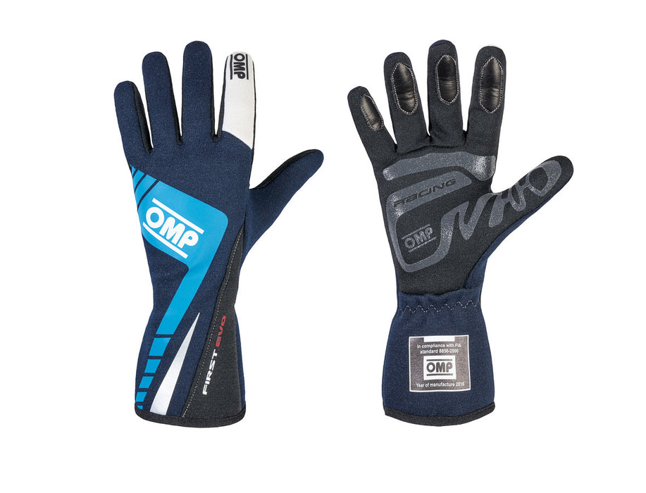 OMP | FIRST EVO Racing Gloves - Navy Blue/White Pair - FAST RACER