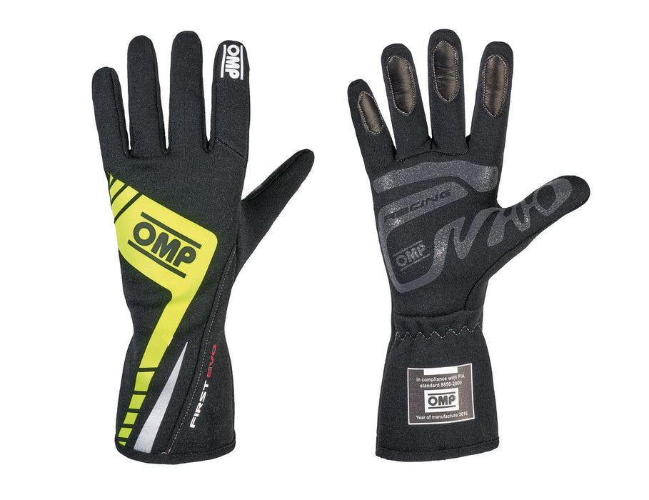 OMP | FIRST EVO Racing Gloves - Black/Yellow Pair - FAST RACER