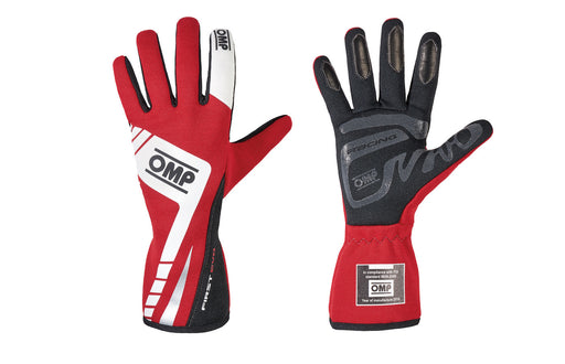 OMP FIRST EVO Racing Gloves - Red/White Pair - FAST RACER