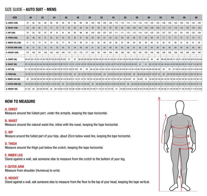 Alpinestars Racing Suit - Size Guide - Auto Suit - Mens - Fast Racer