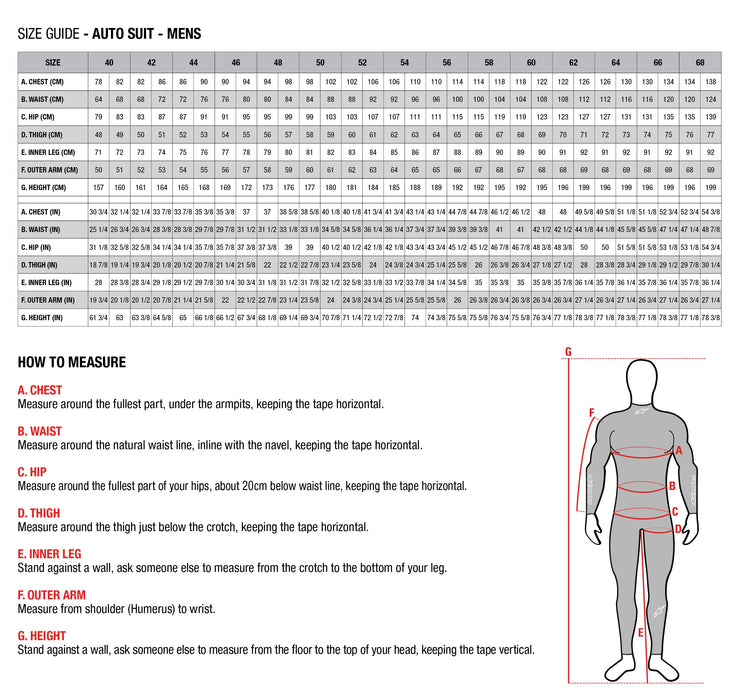 Alpinestars Racing Suit Size Chart - Size Guide - Auto Suit - Mens Sizes - Fast Racer