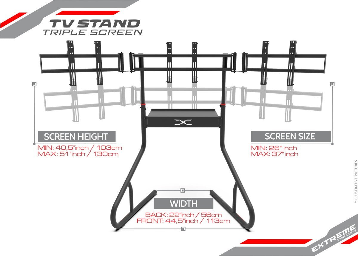 Extreme SimRacing Triple Screen TV Stand — FAST RACER
